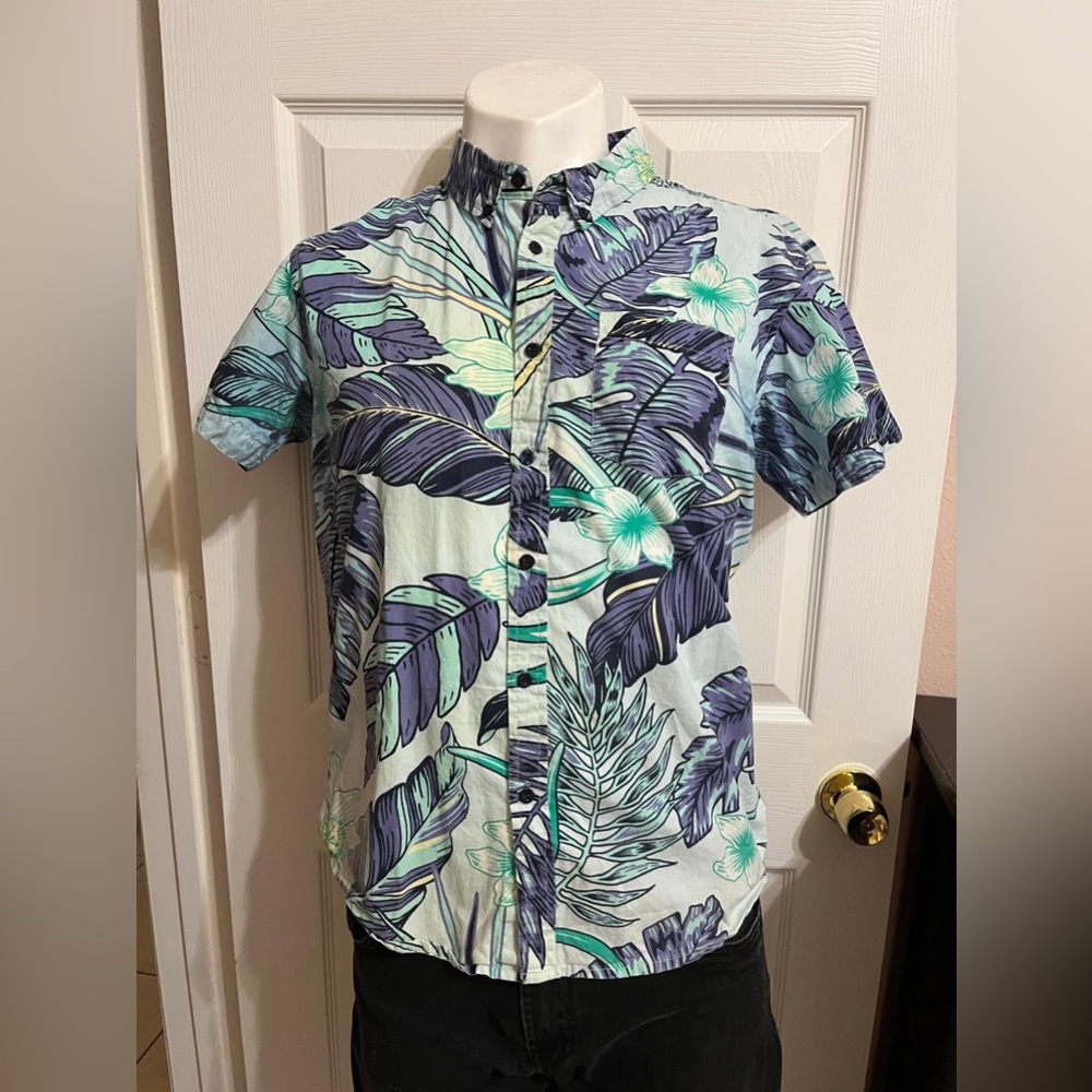 (11) Eighth Avenue Tropical Leaf Print Men's Shirt
